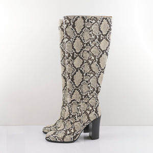 Kenneth Cole Snakeskin Heeled Boots - Black and Cream